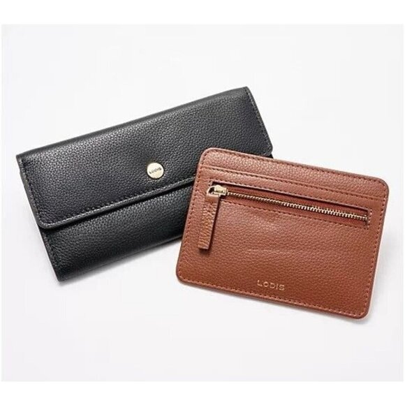 LODIS Texas Leather 2-Piece Wallet Set Black/Chestnut - Picture 1 of 4